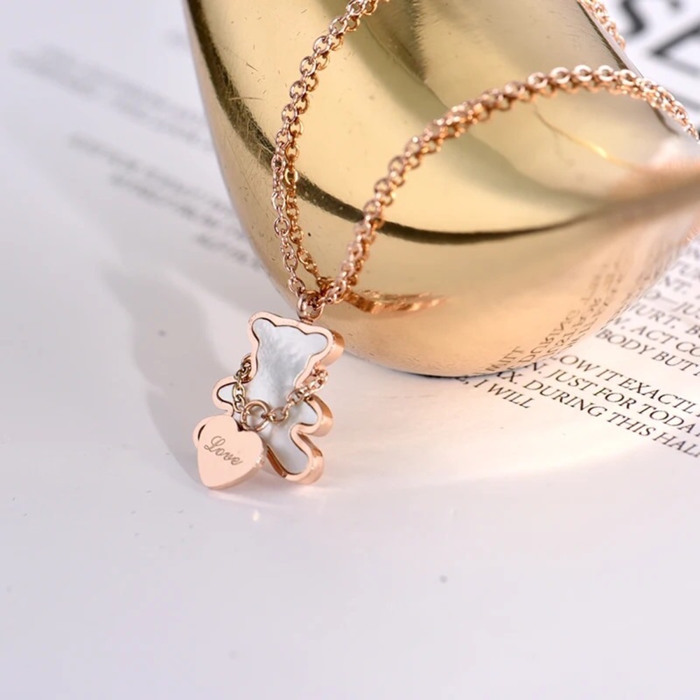 Bear necklace heart chain rose gold chain cute Kawaii women’s jewelry